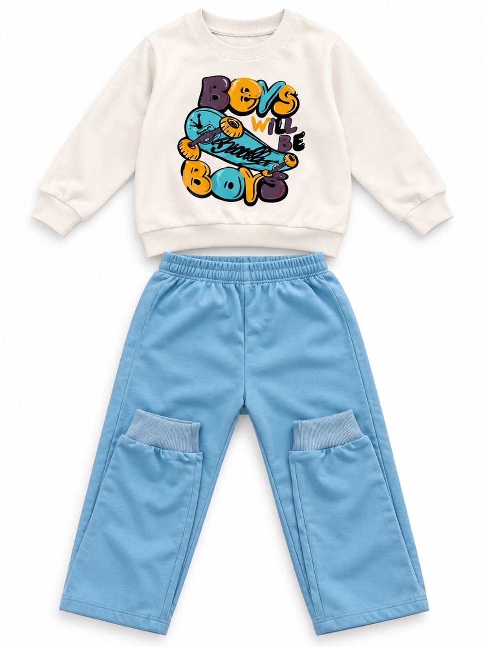 Kids Light Blue Cargo Sweatpants with Elastic Waist